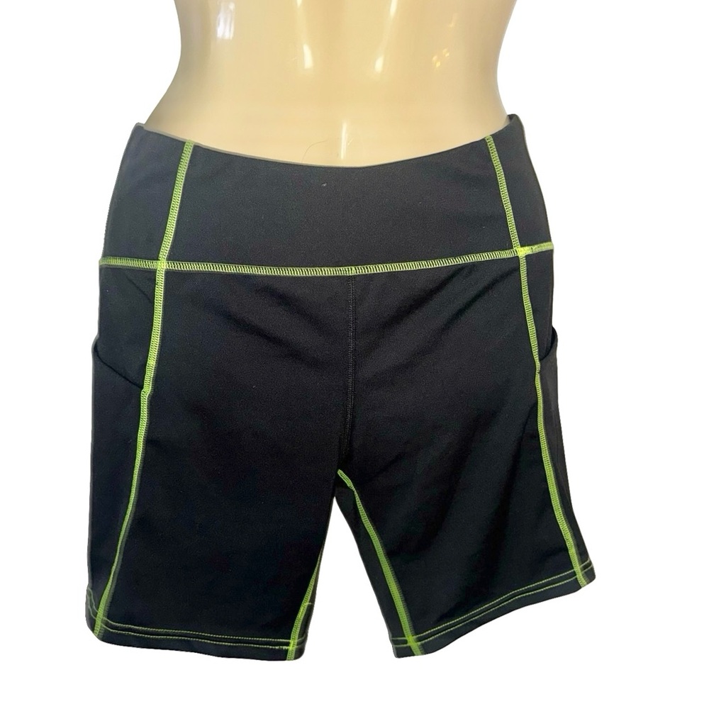 Black Active Shorts with Neon Green Stitching